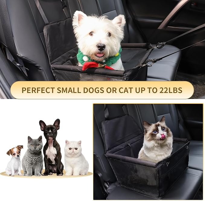 Dog Car Seat,Travel Carrier Dog Booster Cage,Breathable Car Seat for Dogs Design with Adjustable Seat Strap and Internal Foam,Travel Dog Car Seats Perfect for Small Dogs,Black