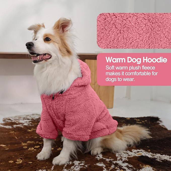 IDOMIK Fuzzy Dog Sweater with Adjustable Hood, Warm Fleece Dog Sweater Hoodie with Harness Hole & Pocket, Pullover Sweaters for Small Dogs, Fuzzy Hooded Sweatshirt for Fall Winter Christmas,Pink,S