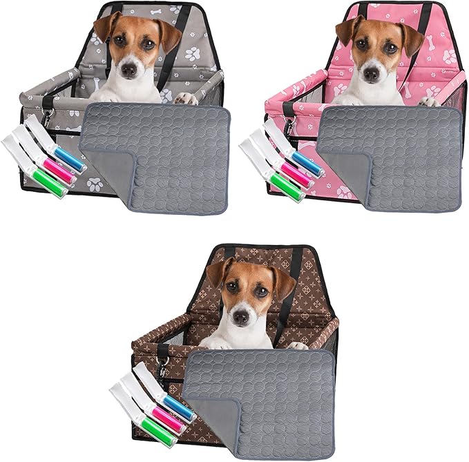 Dog Car Seat,Pet Booster Seat,Pet Travel Bed for Medium Dogs Small Dogs Under 25 with Pet Hair Brush and Cooling Pad (Grey)