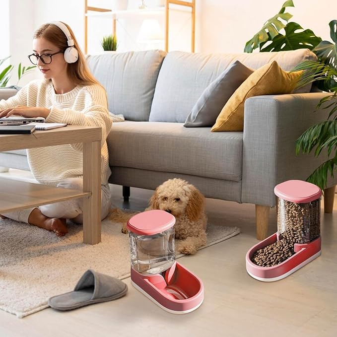 2 Pack Cat Food Dispenser Dog Cat Feeder 3.8L Large Automatic Dog Water Bowl Dispenser Gravity Feeding & Watering Supplies Automatic Pet Feeder for Small Medium Big Dogs Puppy Kitten Cats Food Bowl
