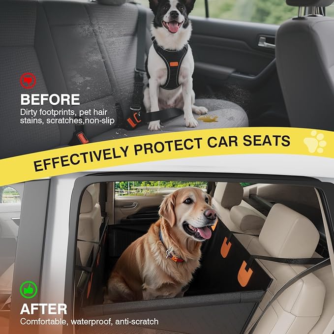 Medium Dog Car Seat, Hard Bottom Car Seats Cover for Dogs, Waterproof Non-Slip Foldable Back Seat Extender for Small to Medium Size Dog, Backseat Cover for Dogs in Vehicle SUV Truck, Black M