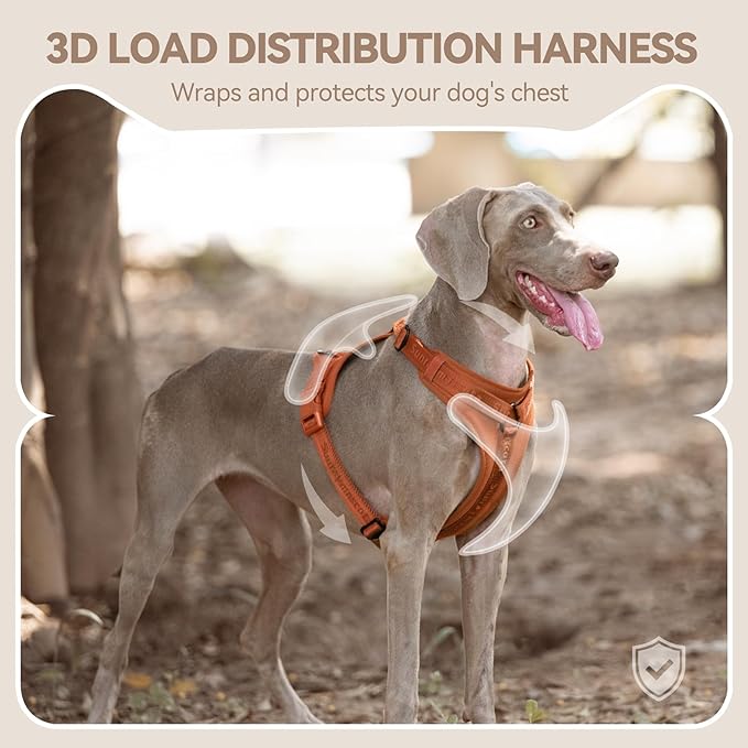 No Pull Dog Harness with Lycra, Three-Point Force Dispersion & 3D Padding, Adjustable Breathable Mesh for Small Medium Large Dogs(Carmel Brown,S)