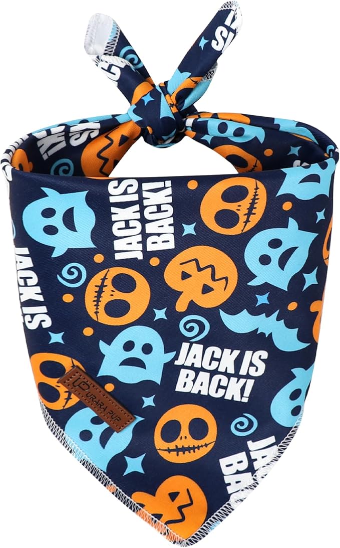 Halloween Dog Bandana – Spooky Ghost Print Triangle Scarf for Small Medium Large Dogs, Soft Cotton Pet Bib for Fall, Adjustable Dog Kerchief for Trick or Treat & Costume Parties