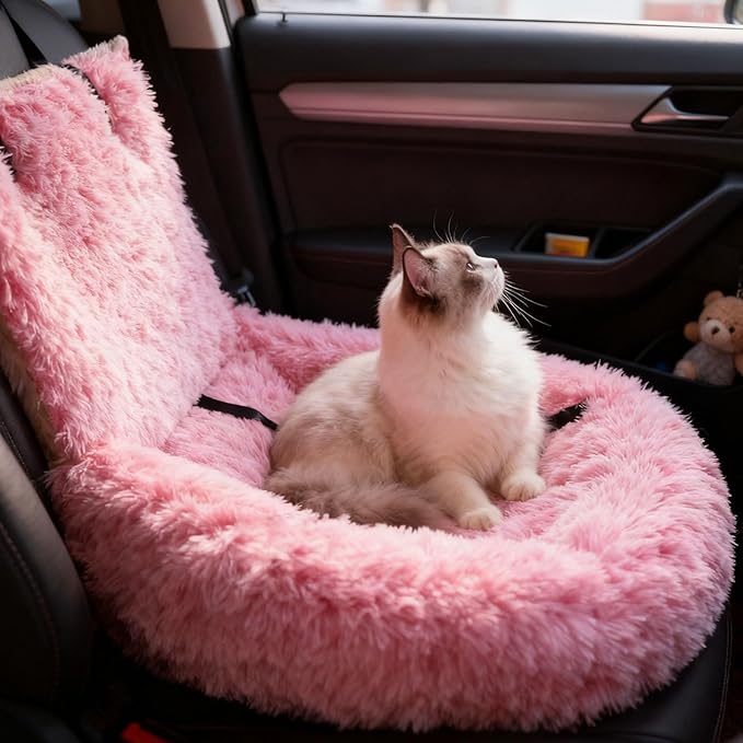 Generic Dog Car Seat for Dogs,Fluffy Pet Seat with Detachable Washable Cushion, Portable Travel-Safe Bed for Cars with Safety Belts (Purple, 60X60cm)