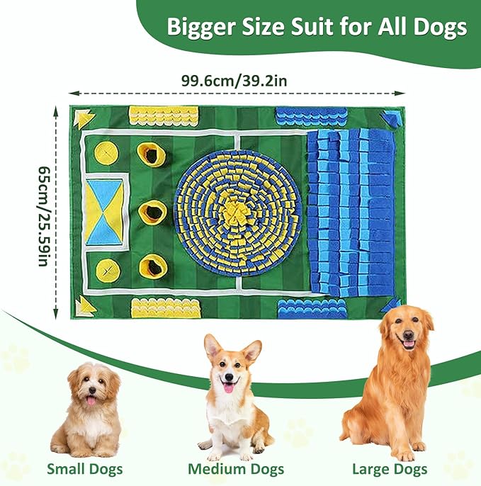Snuffle Mat for Dogs, Slow Feeding Game Interactive Puzzle Dog Food Mat, Dog Snuffle Toy for Small Medium Large Breed Dogs Puppy Sniff Foraging Mats Mental Stimulation Treat Game, 25.98*39.76 inch