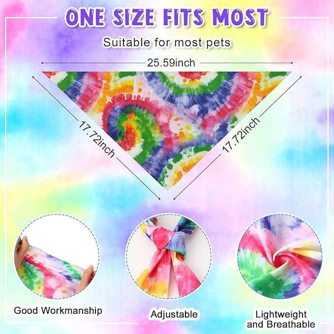 Amylove 120 Pcs Dog Bandanas Bulk Holiday Triangle Dog Pack Puppy Kerchief Bandana Adjustable Pet Scarf for Pet Cat Costume Accessories Decor(Tie Dye)