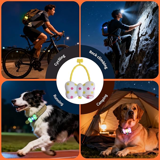 LaRoo Dog Collar Lights for Night Walking,USB-C Rechargeable Dog Lights，Only 12g for Small Dogs, 3 Modes Colored Lights,Waterproof LED Collar Charm for Nighttime Running,Pet Camping Essentials(Blue)