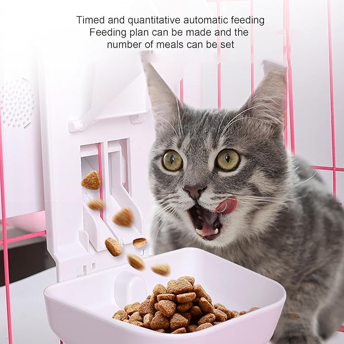 Pet Food Dispenser, Intelligent Sensing Anti Clogging Hanging Cage Cat Food Feeder Practical Hanging Automatic Timed Feeding Dog Food Dispenser for Home (US Plug 100-240V)