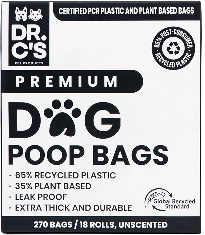 Certified 65% PCR (Post Consumer Recycled) Plastic and 35% Plant Based, ONE OF A KIND, Dog Poop Bags - 120 Bags / 8 Rolls, NO NEW PLASTICS USED, Unscented, Earth Friendly, USA Owned