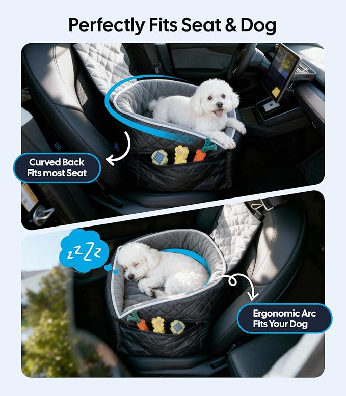 Wigoo Dog Booster Car Seat for Small/Medium Dogs Under 35 lbs, Memory Foam Elevated Seat, Fully Detachable & Washable, Pet Car Travel Home Bed with Storage Pockets, 1 Safety Belt, Black