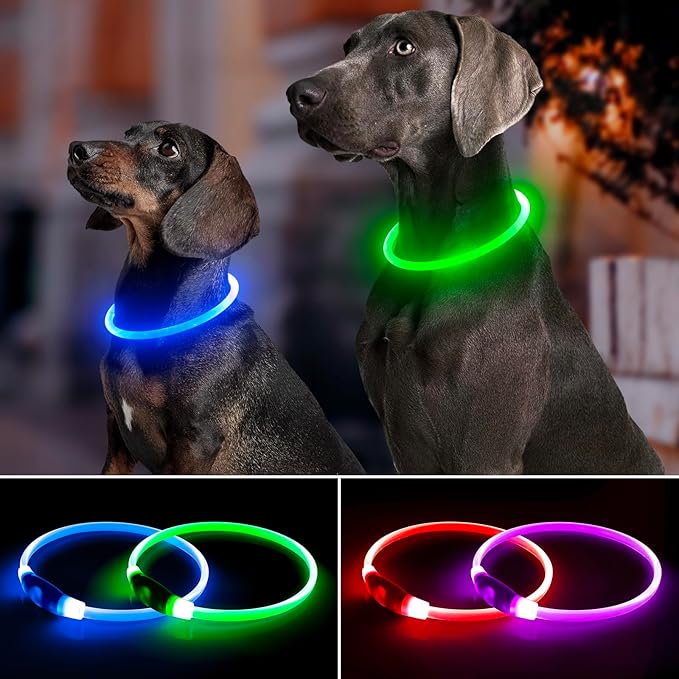 【2-Pack】 Rechargeable LED Dog Light Up Collar Set - Illuminate Night Walks with Universal Safety Light for Small, Medium, and Large Dogs (Green&Blue)