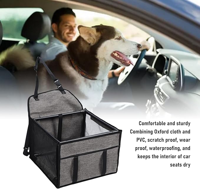 Dog Car Seat Foldable Pet Carrier Crate with Breathable Mesh for Travel Road Trip Indoor Outdoor Use Oxford Cloth PVC Material 39x39x27cm (Light Gray)