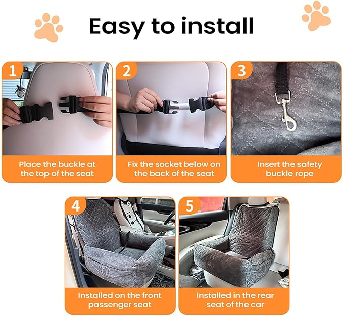 Plush Dog Car Seat for Dogs & Cats, Comfortable Pet Car Seat with 2 Side Pockets, Washable Pet Seats for Vehicle RV SUV Truck Front and Backseat Travel Road Trip Outdoor Commuting
