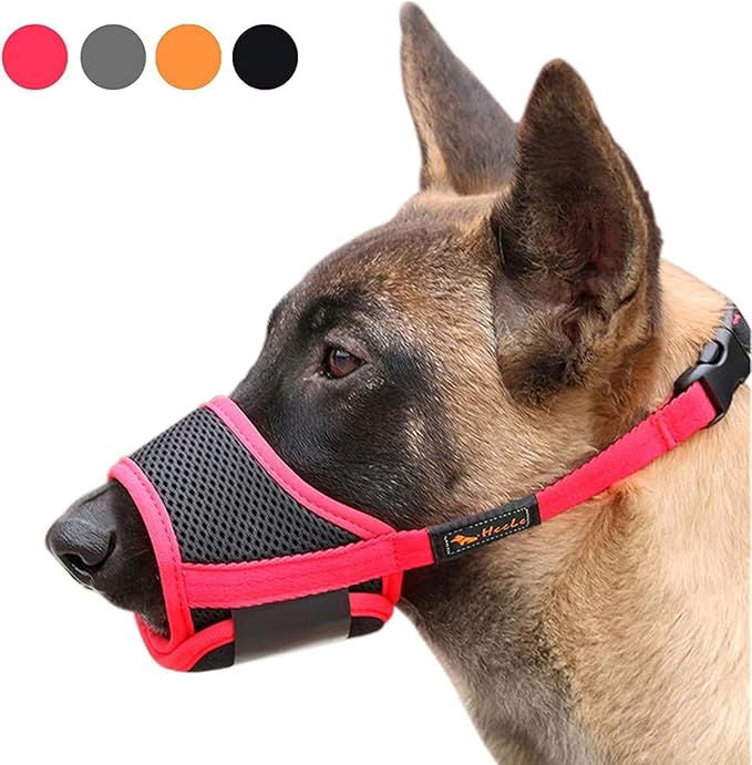 HEELE Dog Muzzle,Soft Nylon Muzzle Anti Biting Barking Chewing,Air Mesh Breathable Drinkable Adjustable Loop Pets Muzzle for Small Medium Large Dogs 4 Colors 4 Sizes (Red, M)