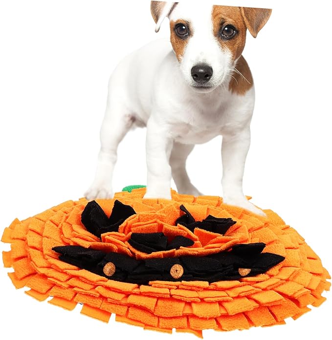 VANZACK Pumpkin Shaped Dog Snuffle Mat Sniffing Pad for Mental Stimulation Pet Enrichment Soft Polar Fleece Material Space Saving Design for Interactive Feeding Play