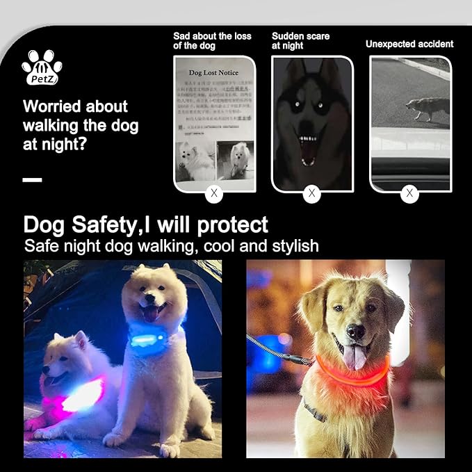 LED Fiber Optic Dog Collar, USB Charging, Nighttime Anti-Collision, Night Warning, Safe Walking (Pink, L)
