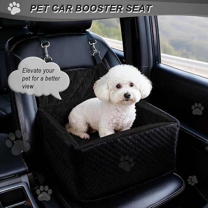 Memory Foam Dog Car Seat for Small/Medium Dogs,Travel Booster Seat for Dogs up to 35 lbs, Washable Removable Cover & Storage Pockets, Comfortable & Safe Car Seat for Pet Travel