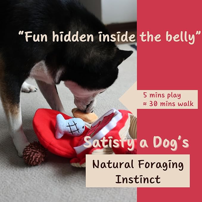 Hide and Seek Plush Dog Toys, Crab Interactive Toy for Small Dogs, Red Puppy Puzzle Squeaky Toys with Crinkle Papers, Durable Snuffle Dog Toys for Medium Pet