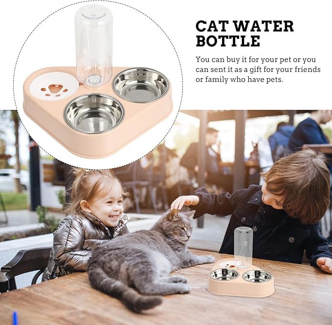Automatic Pet Water Dispenser with Removable Stainless Steel Bowls Non-Slip Silicone Base Cat Dog Feeding Station Capacity Easy to Clean and Assemble