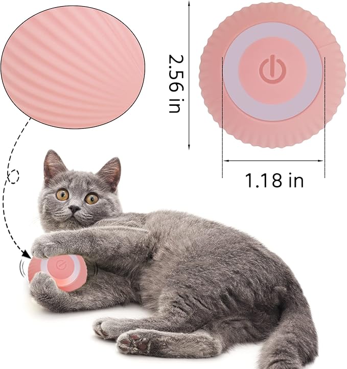 Interactive Cat Toys Ball, Automatic 360° Self-Rotating Rolling Ball with USB Rechargeable pet Exercise Chase Toy Balls for Kitten & Dog Playing -Pink