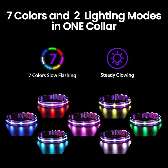 MASBRILL Light Up Dog Collars-RGB Led Collar for Dogs Rechargeable Lighted Dog Collar Water-Resistant Colorful Glow in The Dark Dog Collars for Night Walking