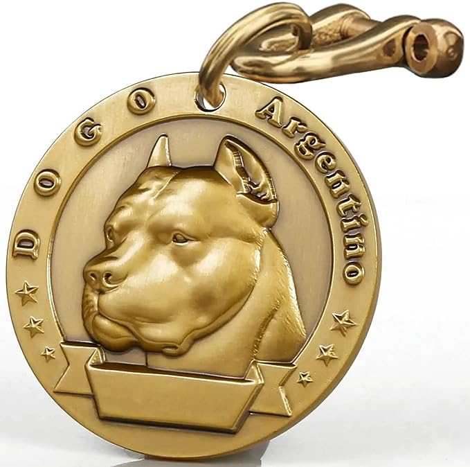 Vintage Pure Copper Pet ID Tag, Personalized Three-Dimensional Relief Dog Pattern, Custom Lettering on Front and Back (B24-Dogo Argentino)