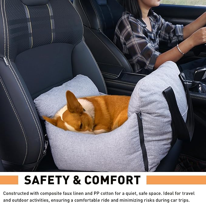 ETIAL Dog Car Seat for Small & Medium Dog, Non-Slip Dog Carriers with Storage Pockets and Dog Safety Leash, Portable Pet Travel Carrier Bed for Car, Truck, and SUV (Grey,22.4"x21.7"x13.8")