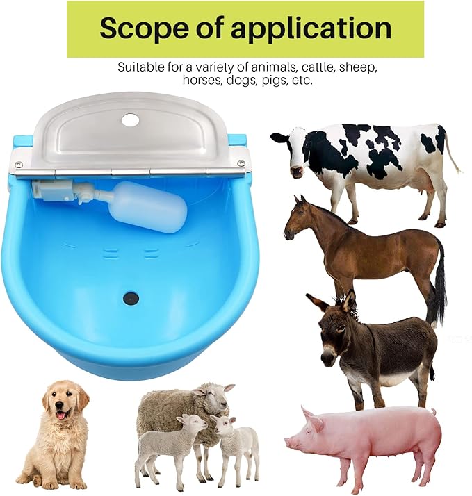MINYULUA Automatic Waterer Bowl Large Horse Waterer with Float Valve and Drain Plug Automatic Water Feeder Dispenser Bowl for Sheep Dog Horse Cow Pig Plastic (Light Blue)