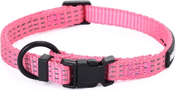 Mile High Life Dog Collar, Nylon Reflective Dog Collars w Pull D-Ring, Light Weight Puppy Collars, Hanger Dog Collars for Large Dogs(Pink, Large Neck 16"-21")