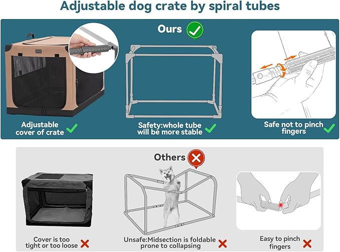 PETSFIT Soft Sided Dog Crate, with Patented Adjustable Fabric Cover, Chewproof & Lockable Mesh Doors, Waterproof Base Portable Kennel Khaki 40 Inch