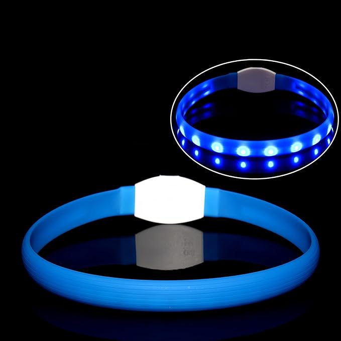 Rechargeable LED Dog Collar with Soft Silicone,Adjustable Glowing Safety Collar for Night Walks,3 Lighting Modes (Fast/Slow Flash/Steady),4 Colors (Red/Blue/Pink/Green),Fits Multiple Dog Sizes (Blue)