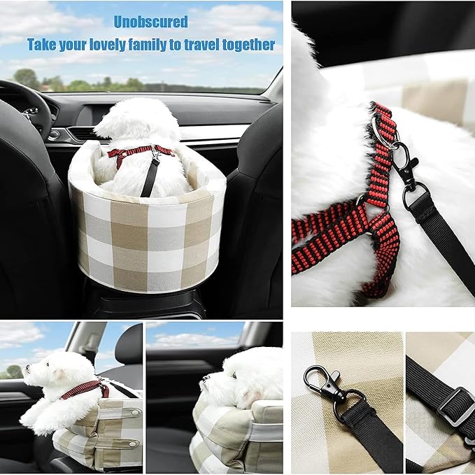 Car Armrest Pet Carpool Safety Seat - Small Dog Cat Booster Seat ON Car Armrest Perfect for Small Pets - Included Safety Tethers Included
