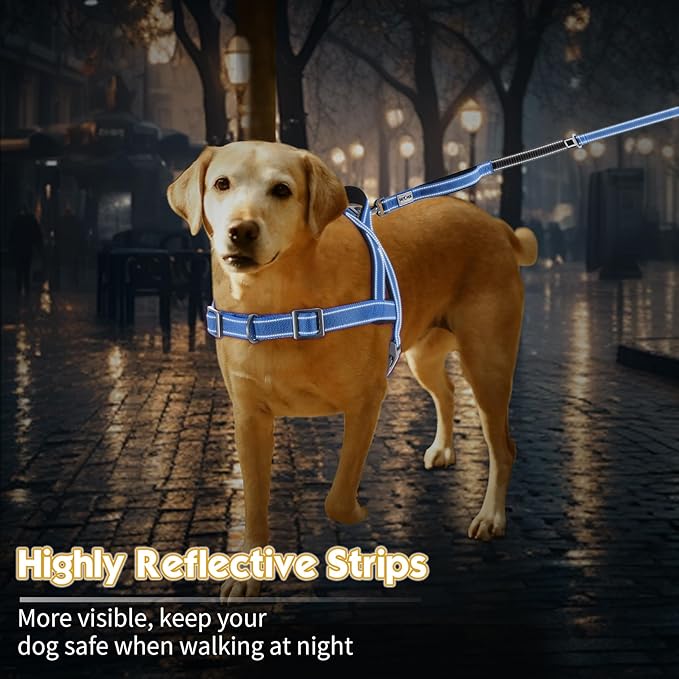 No Pull Dog Harness, Reflective Puppy Harness with Soft Padded Handle, Escape Proof/Quick Fit Adjustable Pet Harness for Small Medium Large Dogs, Easy for Training Walking (Blue, S)