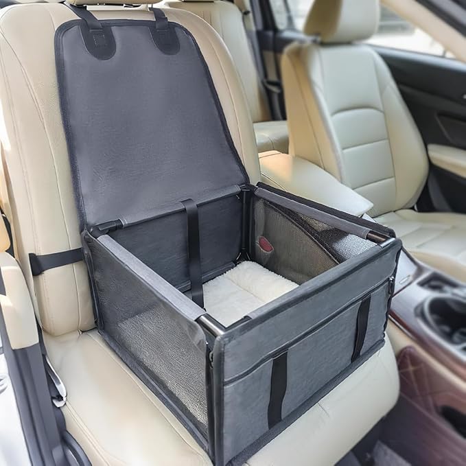 Dog Car Seats for Small Dogs,Pet Booster Seat with ，Frame Walls Extra Stable Waterproof Dog Box Car for Back and Front Seat,for Pet Up to 15 lbs