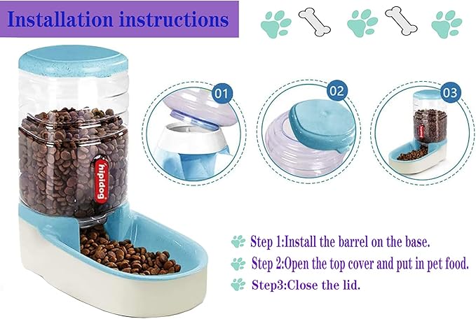 Automatic Feeders and Waterer Dog Cat Food Feeder Water Dispenser Gravity Food and Water Dispenser Automatic Food Dispenser for Small Large Pets Blue