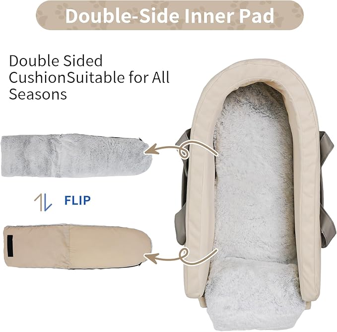 Center Console Dog Car Seat - Small Pet Car Seat for Puppies and Cats with Storage Pocket and Leash, Leather Waterproof Small Dog Seat with Portable Travel Shoulder Strap