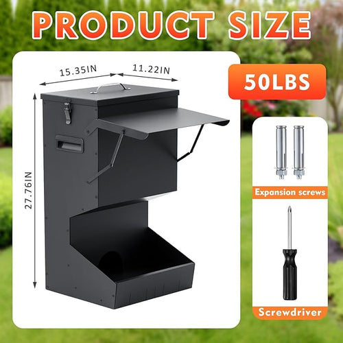 1 Pcs Automatic Dog Feeder with Lid 50 Lbs Capacity Outdoor Dog Feeder Hanging Self Feeding Pet Food Dispenser Pet Food Feeders for Large Dogs Large Breed