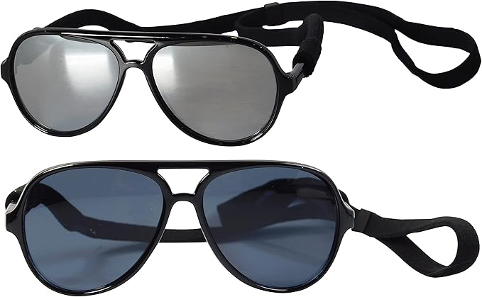 G010 Dog Pet Costume Prop Aviator Sunglasses Medium Breeds 20-40 lbs (2-Pack Black+Black-Mirror)