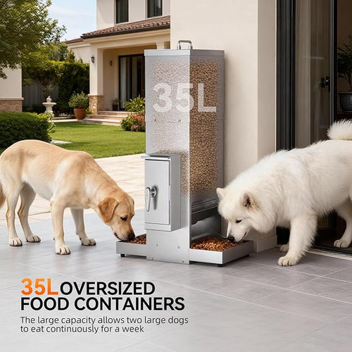 35L Automatic Dog Feeder for Two Large Dog or Cat Stainless Steel Pet Feeder with Timer,Feeding Schedule, Wall-Mountable, 2 Extra-Large Tray for Large Pet
