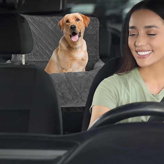 Dog Car Seat for Large Dogs - Car Seat 2 Small Dogs Pet Travel Car Seat Dog Bed Fully Detachable and Washable with Thicken Waterproof Cushion, Adjustable Seat Belt Pet Car Seat with Storage Pockets