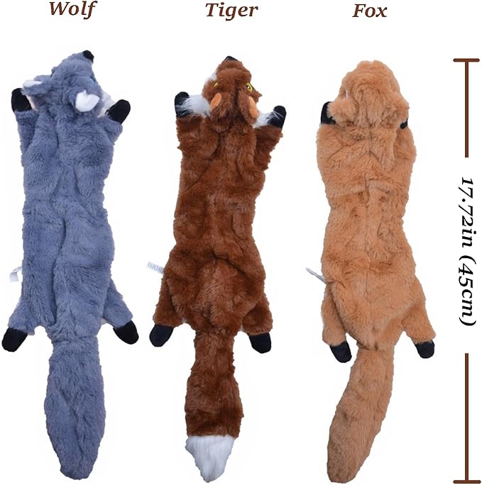 Plush Squeaky Chew Toys - No Stuffing Interactive Dog Toys, Non-stuffed Soft Chewing Dog Toys, Tough Puppy Teething toys for Small Medium Large Breeds, Birthday Gift for Dogs and Puppies