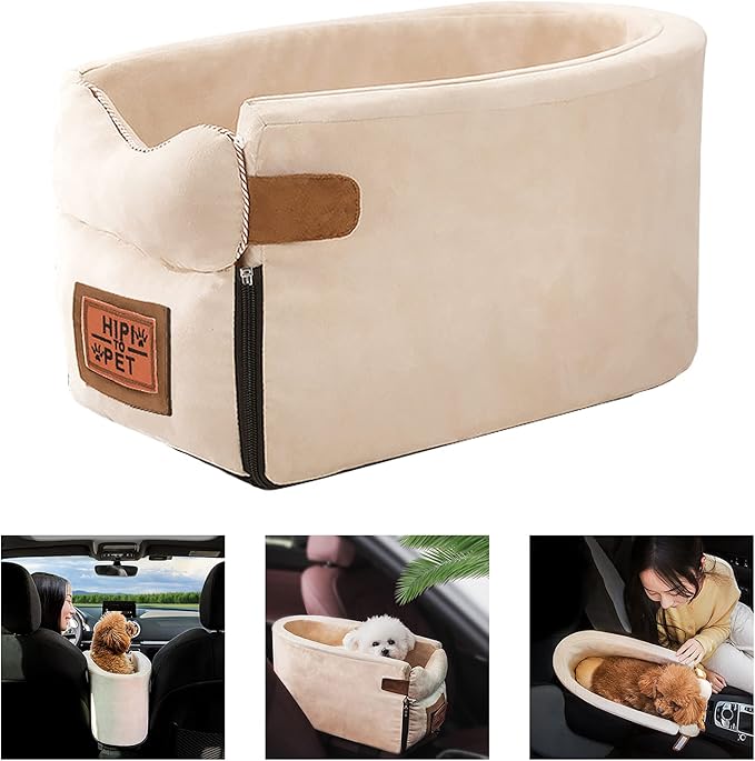 Pet Car Booster Seat Carrier Carry Cage Carrying Dog Car Seat Oval Beige