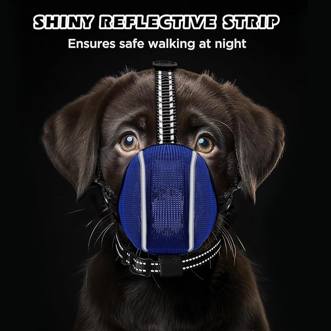Dog Muzzle - Soft Breathable Mesh Nylon Adjustable Muzzle for Small Medium Large Dogs Prevents Chewing,Biting & Scavenging | Allows Panting, Drinking & Grooming | Secure Collar Strap Design(Blue XL)