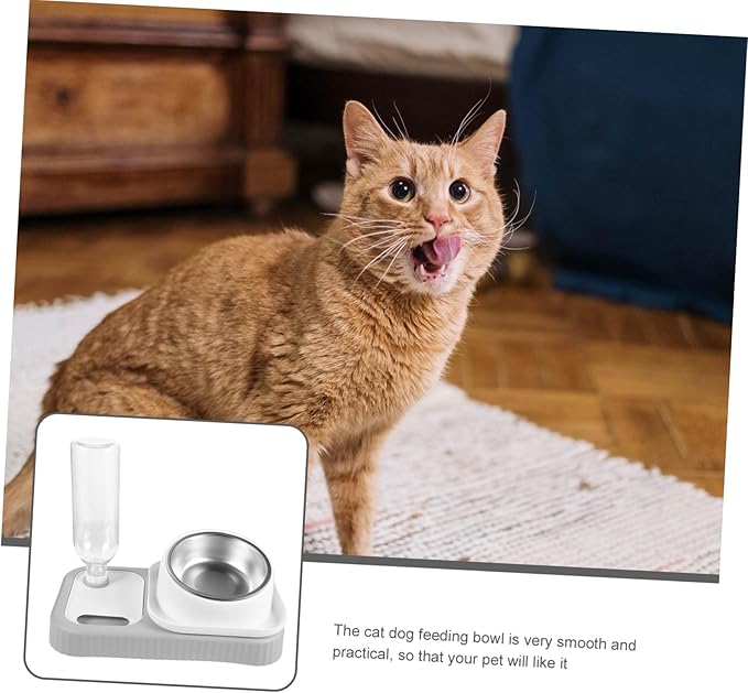 Automatic Pet Feeder and Waterer Dual Bowls for Cats and Smooth for Comfortable Feeding and Drinking Reduces Abdominal Pressure