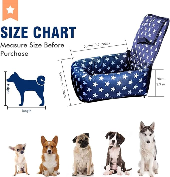 Dog Bed Dog Car Seat Puppy Pet Car Booster Seat,Detachable Non-Slip Dog Travel Car Carrier Bed with Clip-On Safety Leash,Removable Washable Cover for Small and Medium Pets