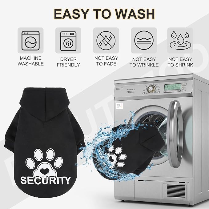 BEAUTYZOO Security Dog Hoodie Sweaters for Small Medium Large Dogs, Brushed Fleece Dog Clothes with Hat,Soft Winter Fall Coat All Weather Pullover, Classic Halloween Costume with Leash Hole, Black M