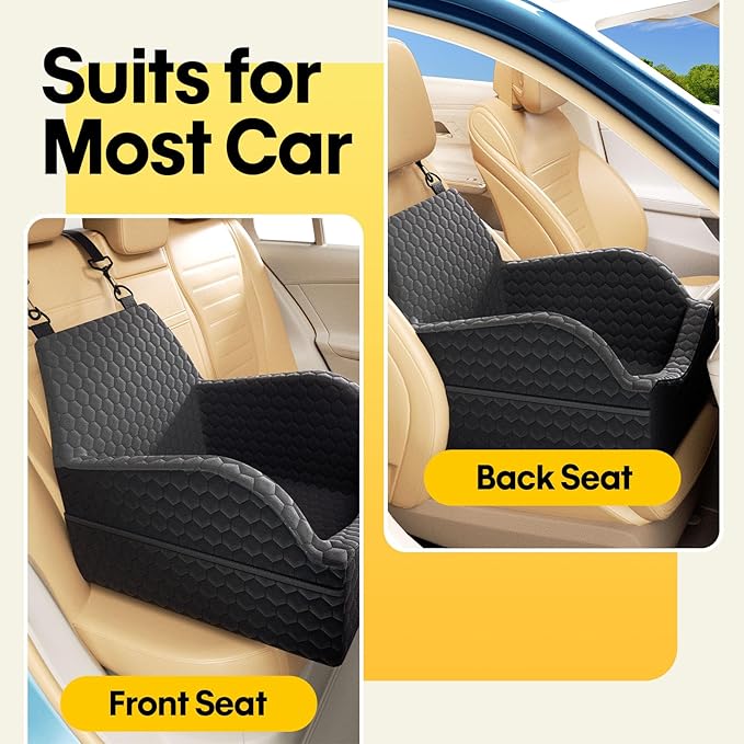 Dog Car Seat for Small Medium Dogs, Memory Foam Dog Booster Seat Elevated Cushion Seat for Dogs Under 30 lbs Pet Car Seat Travel Bed