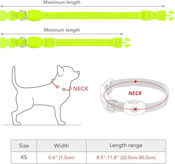 Light up Dog Collar for Small Dog,Vizpet XS Adjustable Size Nylon Collar USB Rechargeable Bright Safety Pet Collar for Cats Dogs (Green)
