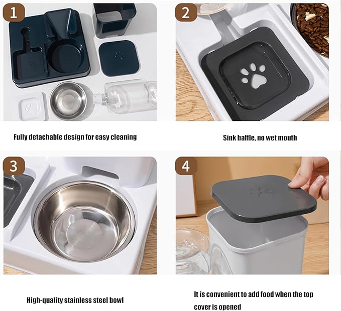 2IN1 Automatic Feeder for Small Dog Cats Food Feeder Double Bowl Food Container and Water Dispenser Pet Dishware