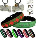 LED Dog Collar with ID Tag Set, Glowing Cross Pattern, Multiple Colors, Silicone Material (Green, L(15.7-19.7"))